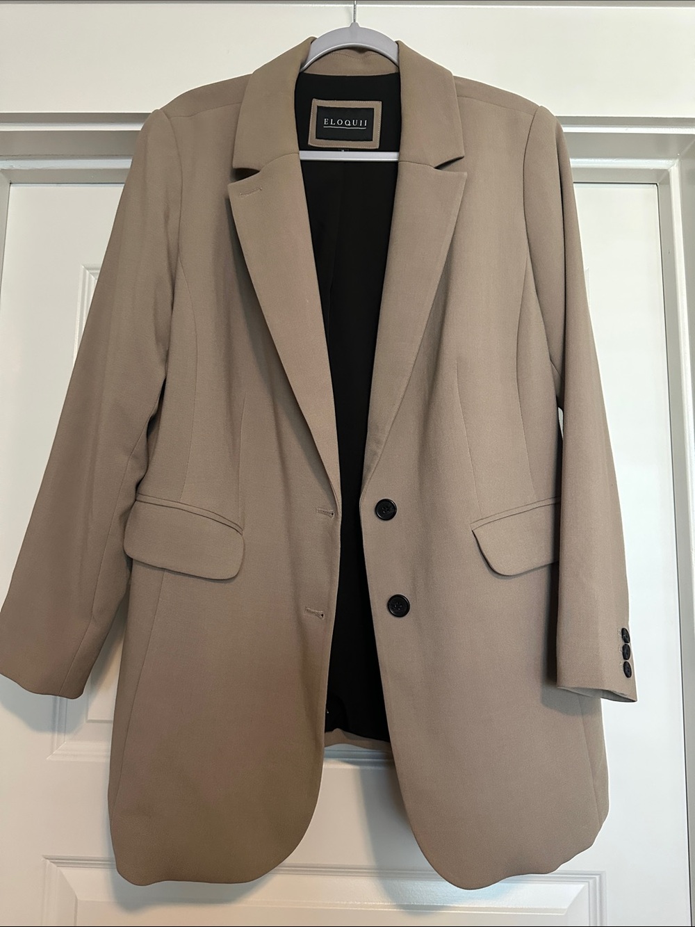 Eloquii Taupe Single-Breasted Long Blazer